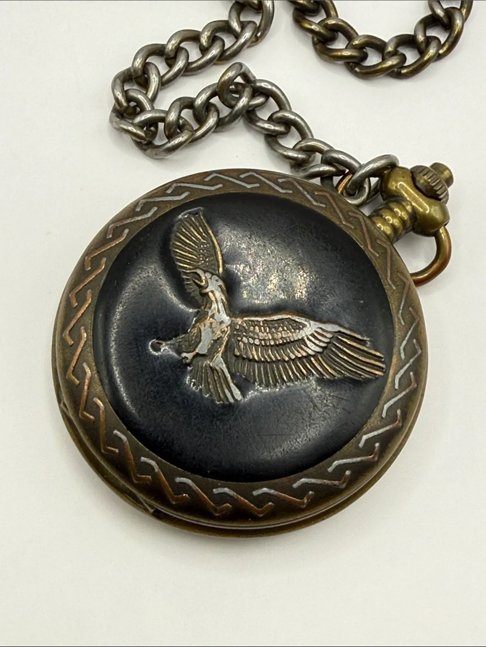 Vintage McGregor Hunt Club Eagle Gold Tone Black Pocket Watch